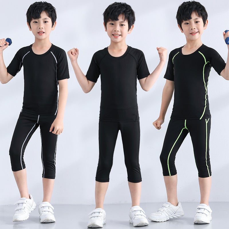 Children'S Sports Tights Training Clothes Summer Running Sports Short-Sleeved Suit Basketball Football Quick-Drying Clothes Fitness Clothes - Image 3